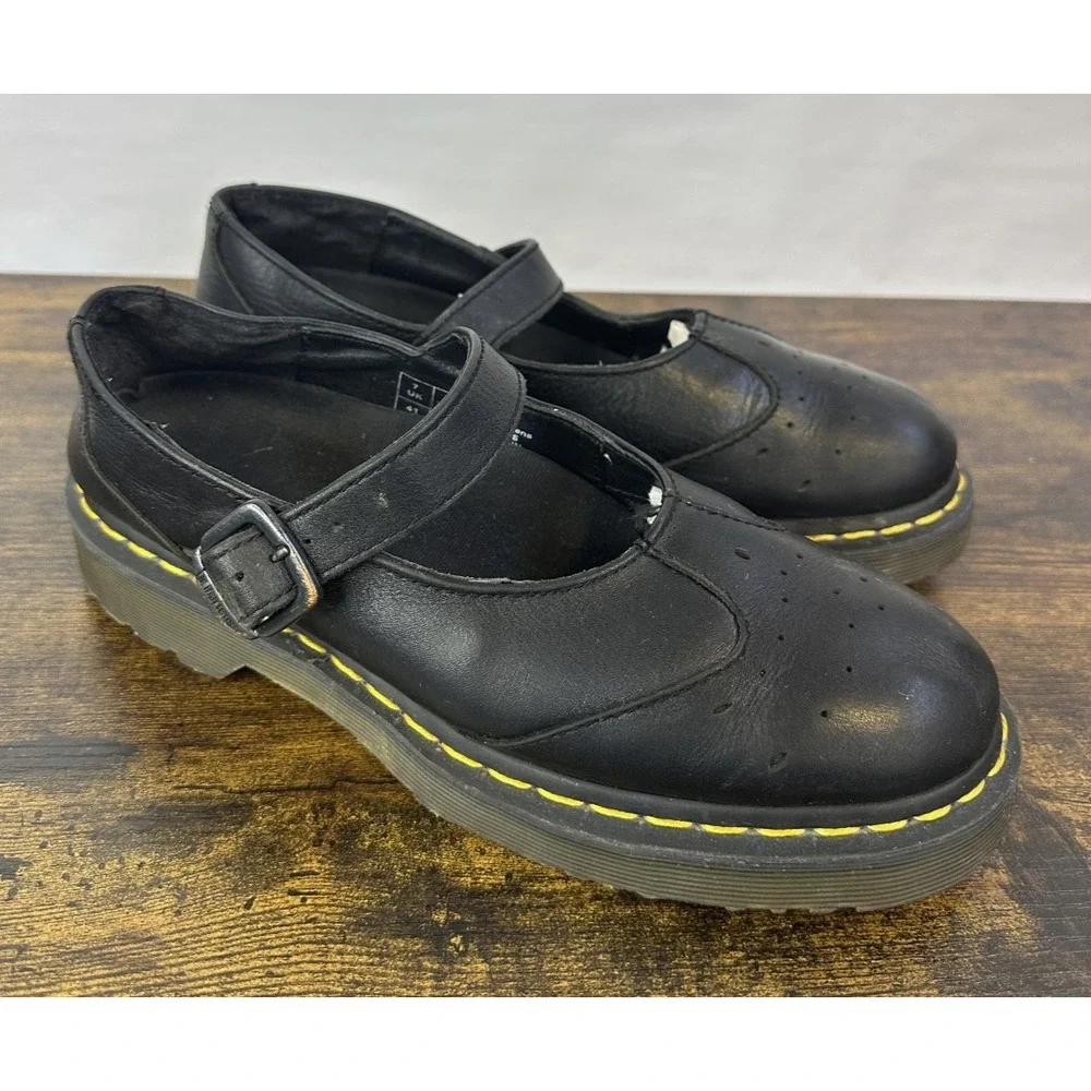 Dr. Martens Black Leather Mary Jane Flats Buckle T-Strap US Size 9 Goth Punk Y2k - Picture 14 of 14